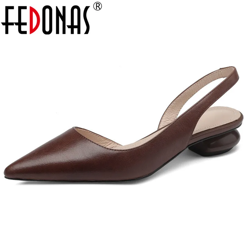 FEDONAS Лаконичен Дамски Сандали, Модерни Офис нетрадиционни обувки на ток С остър пръсти, Непостоянно Пролетно-летни Дамски обувки от естествена кожа