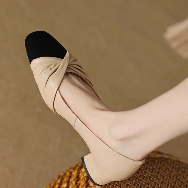 Френски Реколта сплайсинговые Елегантни обувки на висок ток 3.5 cm, Елегантни обувки на дебелите обувки с токчета в стил малко аромат, сингли на среден ток 2023, Пролетни Нови ежедневни