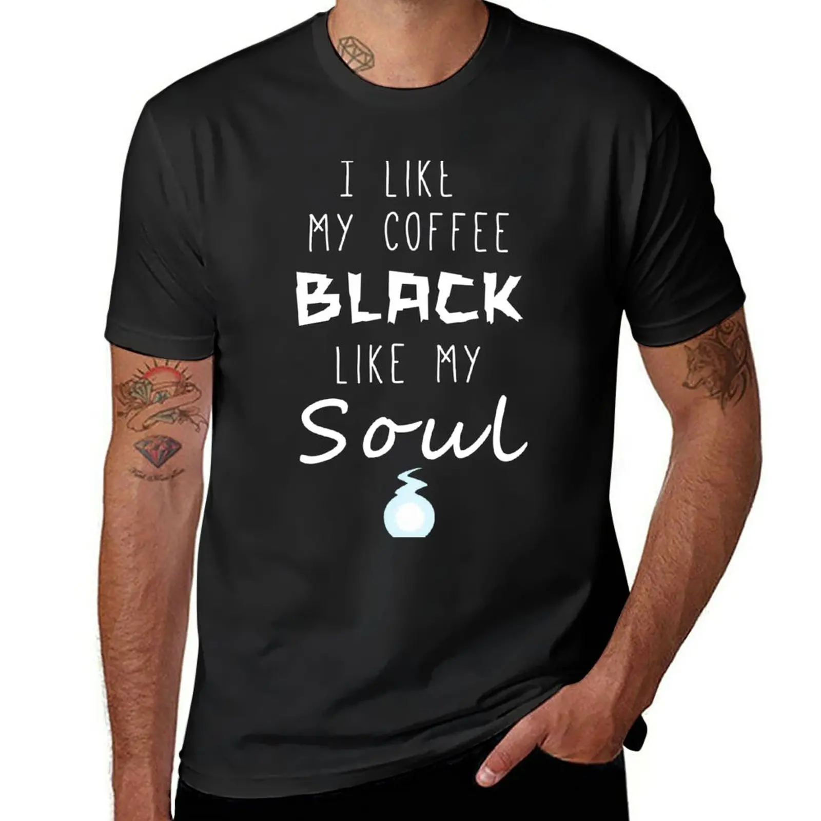 Нов Яде душ - Тениска с черно кафе, великолепна тениска, блуза, риза с домашен любимец принтом за момчета, тениски големи размери, тениска за мъже