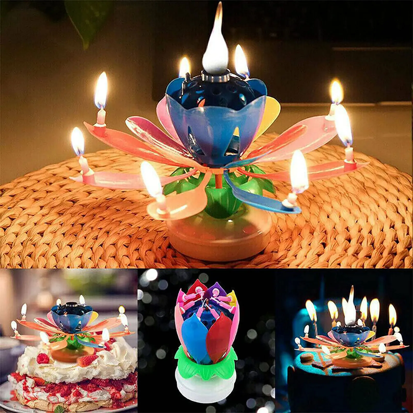Свещ за торта, Електронна Въртяща Декоративна свещ във формата на Лотос, включително 14 свещи за вашия интериор, детски рожден Ден
