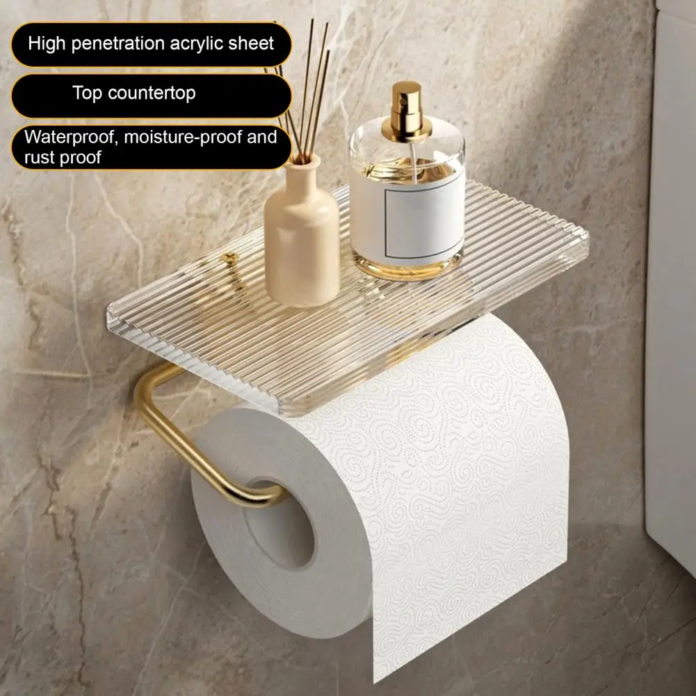 Държач за кърпички за баня С регулируем ъгъл на наклона на най-горния рафт, здрава неръждаема акрилни държач за тоалетна хартия без перфорация