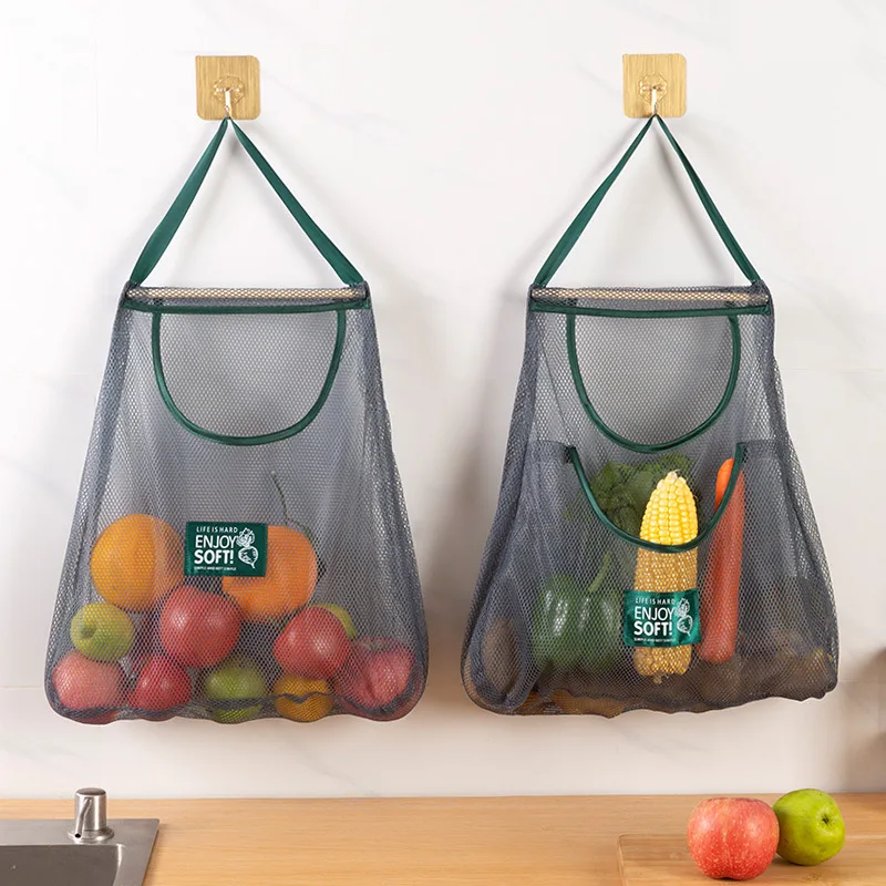 Кухненски богат на функции Подвесная чанта за съхранение на плодове и зеленчуци, Преносима Портативна Куха Дишаща чанта за съхранение, Мрежест джоб