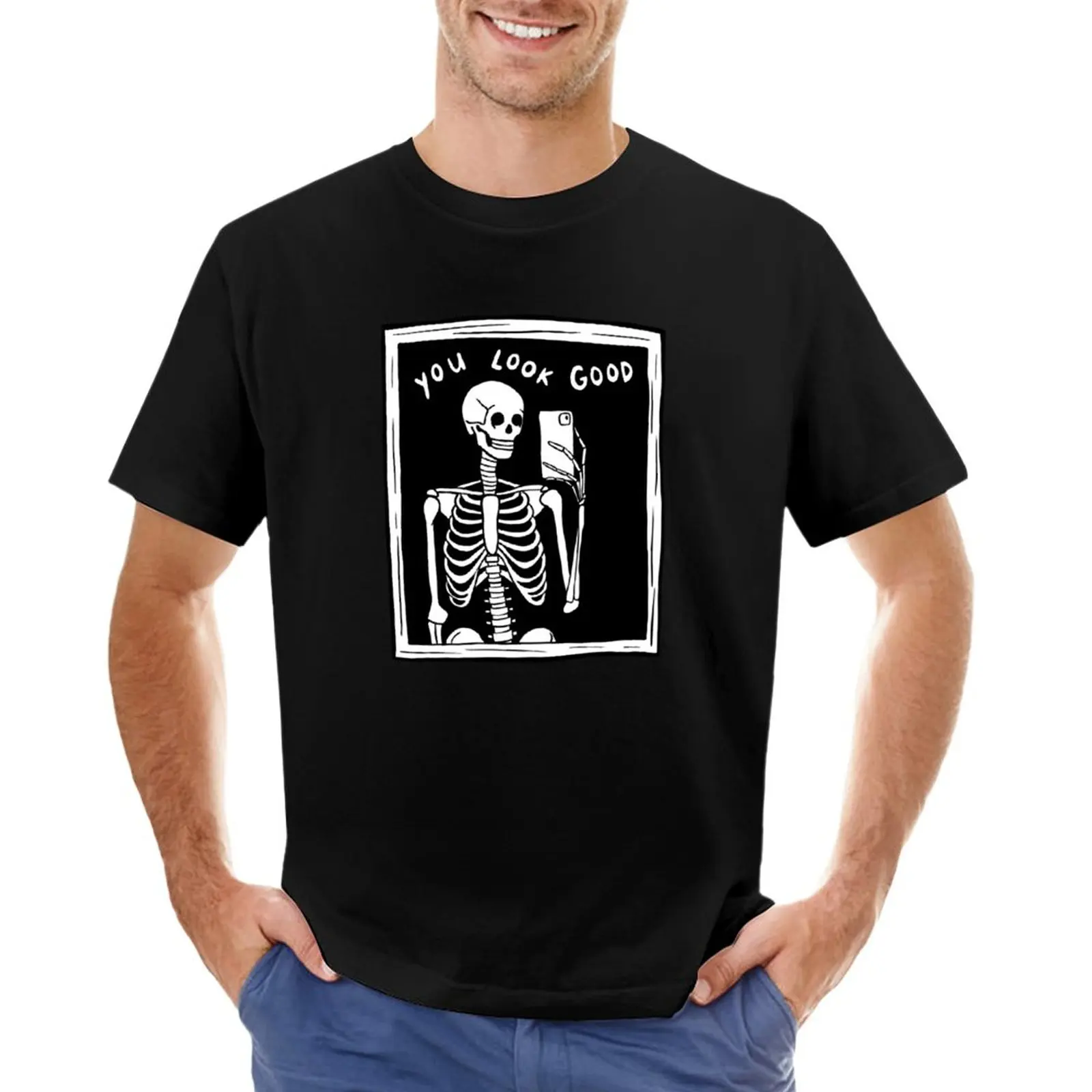 ти си добре изглеждате, селфи с огледало във формата на скелет, е черно-бяла тениска, къса тениска, летни дрехи, тениски за мъже с цифри.