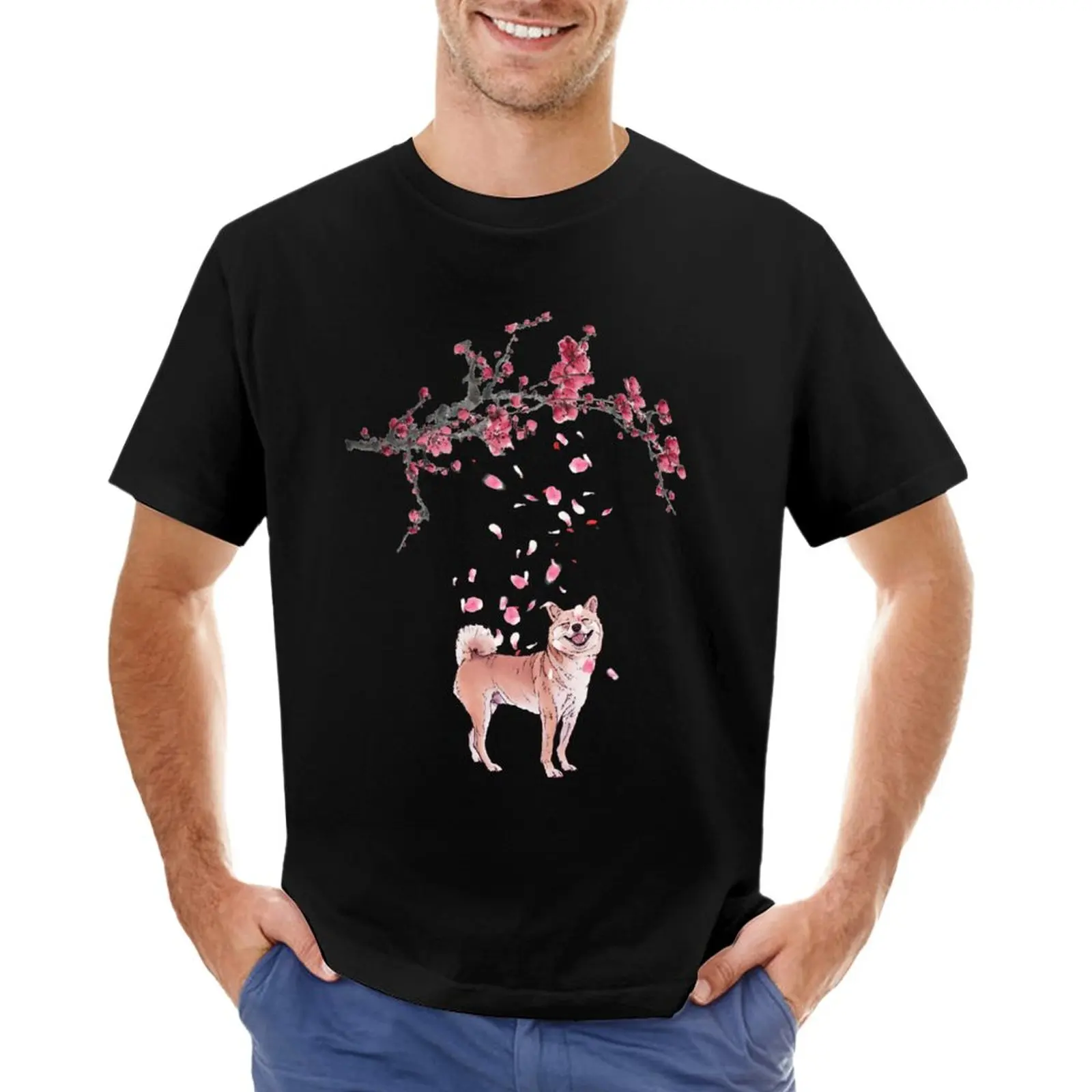 Тениски Shiba Inu Cherry Blossom с шарени тениски с изображение, скъпа дрехи, мъжки ризи