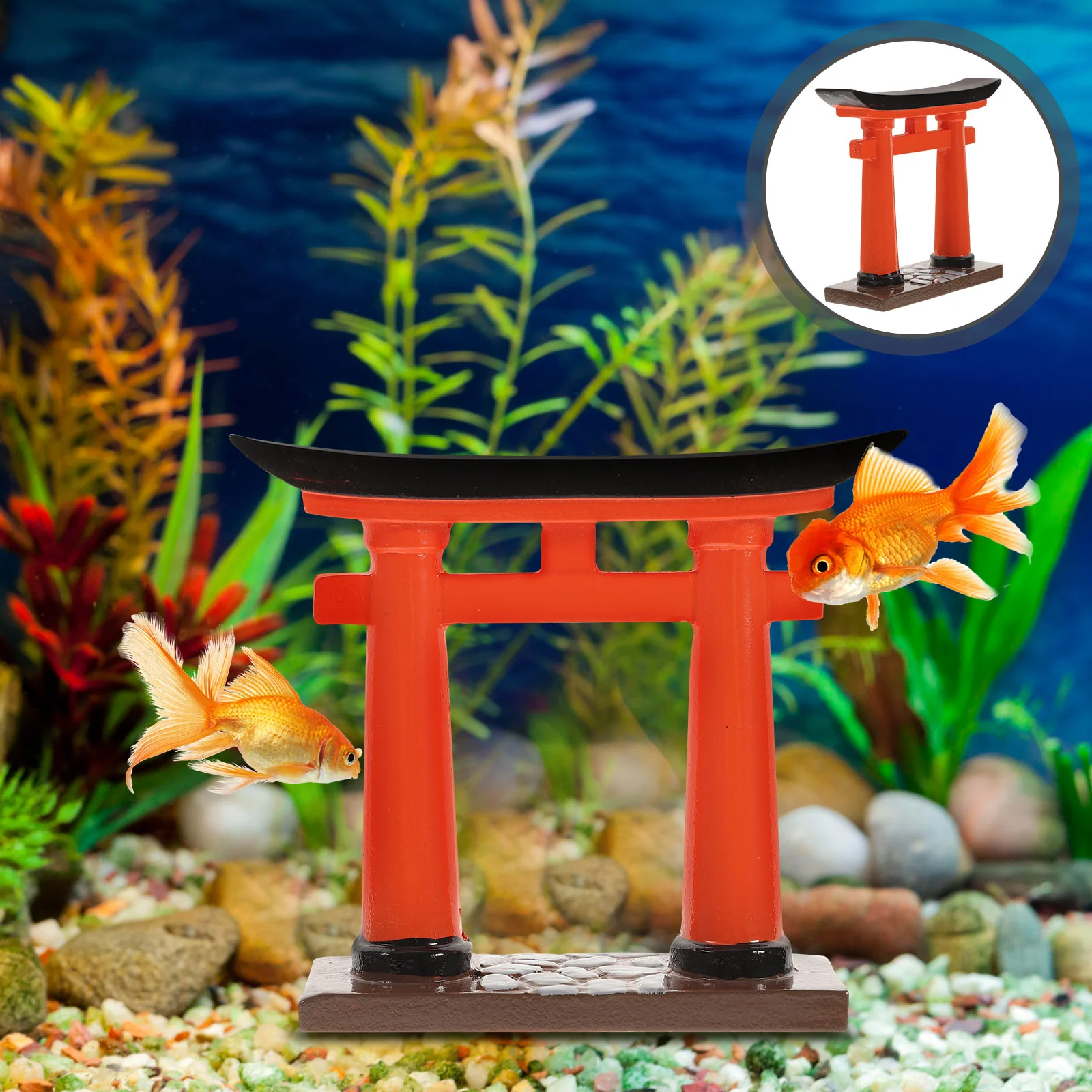 Миниатюрни червени японски шинто врата на Тория, Синтоистская олтар полк, миниатюрен храм, Японската традиционна вратата благословии, дзен-градина риба