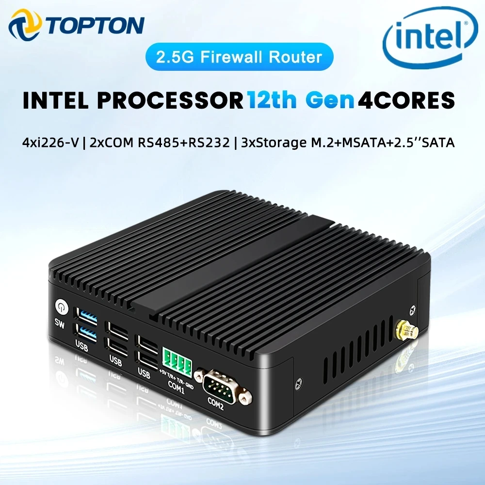 2.5 G защитната Стена на Рутера Intel в n100 J6426 12-то поколение 4x i225-V LAN 2 * COM RS232 RS485 Промишлен Безвентиляторный Мини-КОМПЮТЪР 2x4 K PVE Proxmox Host