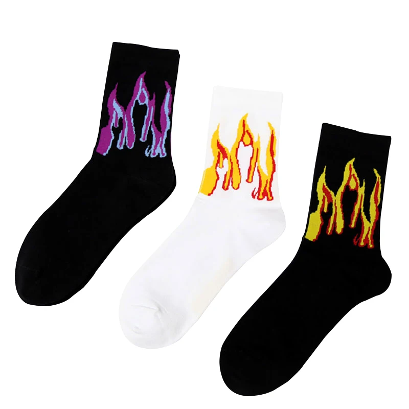 3 чифта Мъжки чорапи за скейтборд Flame Street, Памучен мъжки чифт, дълги чорапи за пожарникар на спорта в стил хип-хоп Harajuku