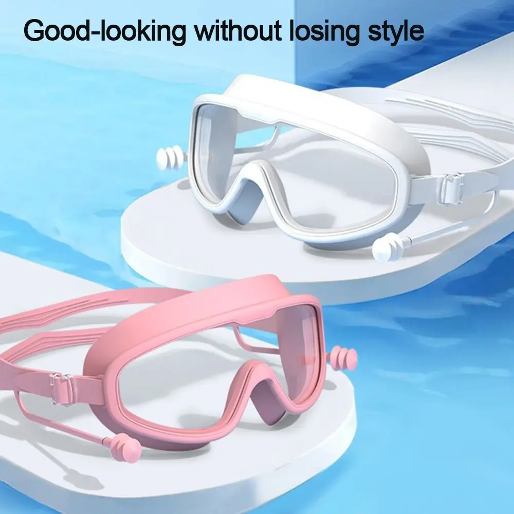 Детски плувни очила с големи рамки с затычками за уши, фарове за детски плувни очила за момчета и момичета, Плажни очила за басейн, очила за плуване