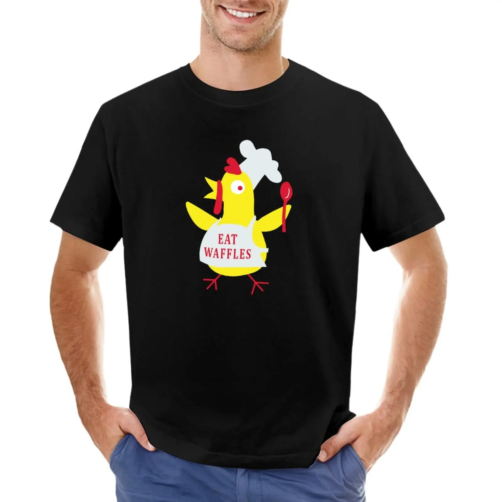 Пилешко месо, което готвач яде вафли, тениска с изображение на гиганти, спортни ризи за мъже