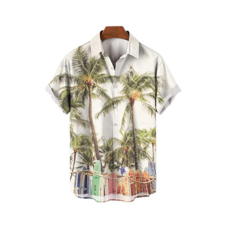 Корейската риза с Гавайским 3D принтом Оверсайз и къси ръкави 