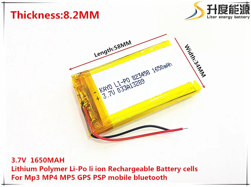 3,7 През 1650 ма 823458 Литиево-полимерна Li-Po литиево-йонна акумулаторна батерия за мобилен телефон, Mp3 MP4, MP5 GPS