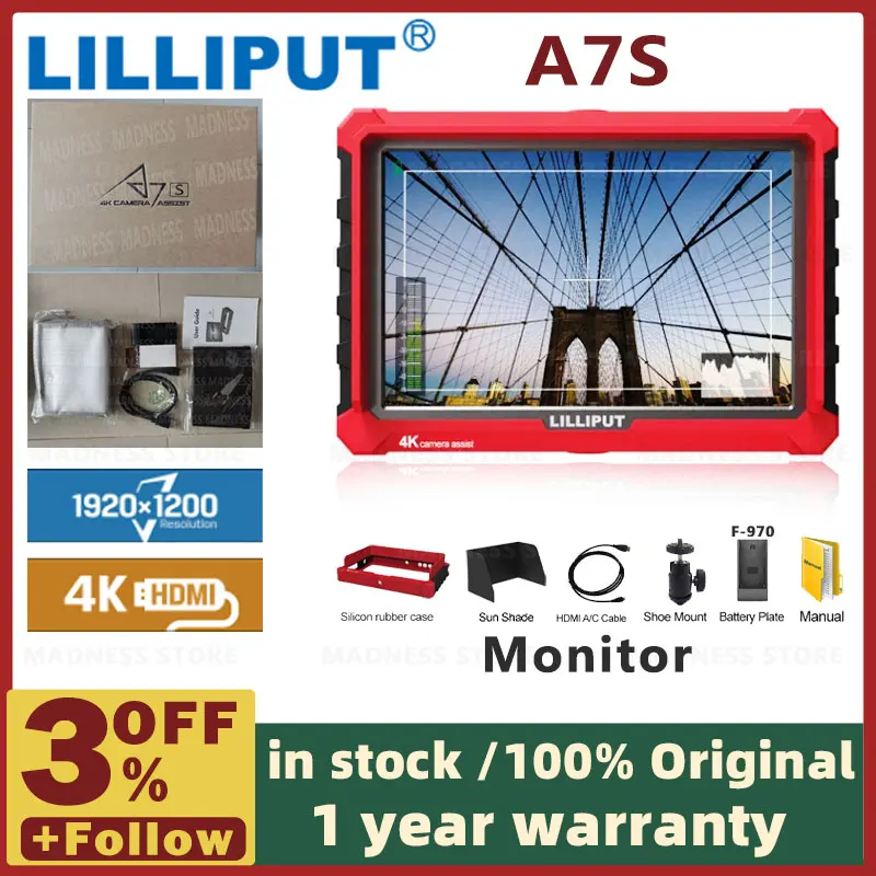 LILLIPUT A7S 7 Инча 1920x1200 HD IPS Екран 500cd/m2 Поле на Монитора на Камерата 4K HD MI Вход-Изход Video Assist за Беззеркальной Огледално-рефлексен Фотоапарат