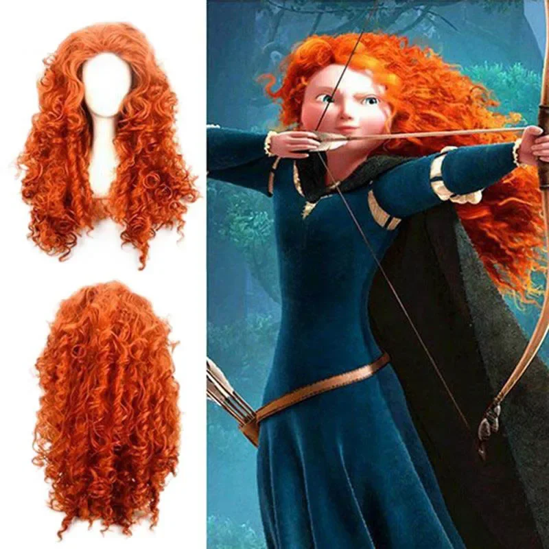 Перука за cosplay Brave Merida, дълга къдрава перука за ролеви игри, косата на Хелоуин, женски перука за Хелоуин костюм за cosplay