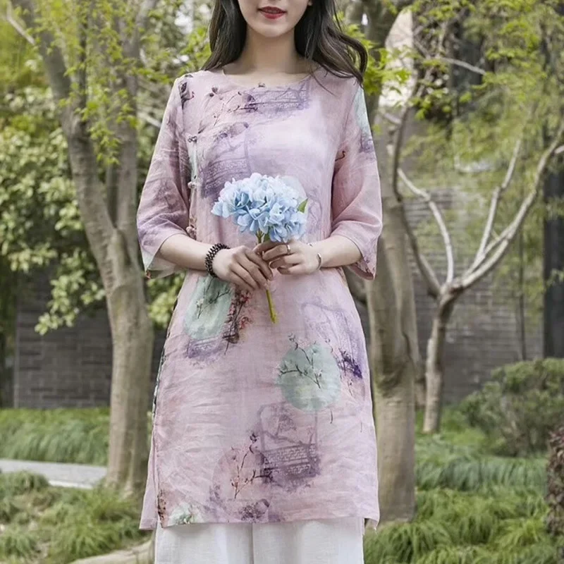 Риза Hanfu, дамски дрехи, лято 2020, Поезия, Чайна церемония, облекло в китайски стил, фолк дамски блузи Qipao, синьо 11099