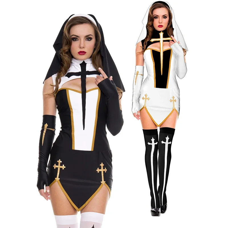 Секси костюм на Лейди монахиня, карнавал, Хелоуин, църква, религиозен манастир, cosplay, необичайно премяна