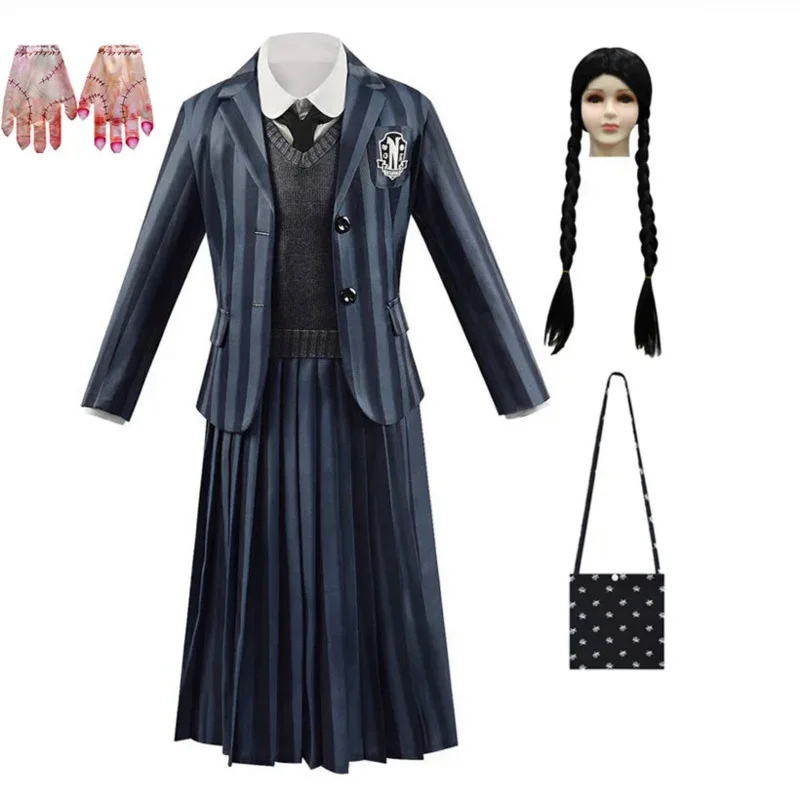 2023 Нов cosplay-костюм на семейството CosDaddy Addams, сряда, детски перука, училищна униформа за момичета, детски костюм за Хелоуин