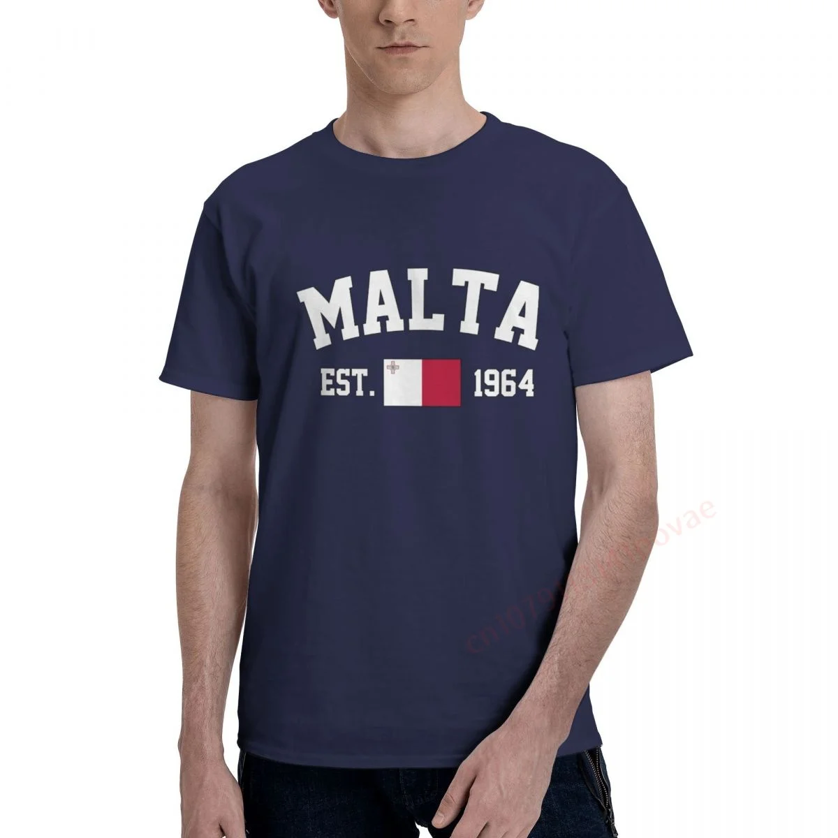 Гладящий флаг Малта от 100% памук с Est. Летни тъмно-сини тениски, мъжки ежедневни дамски дрехи, патриотични тениски, блузи, тениски