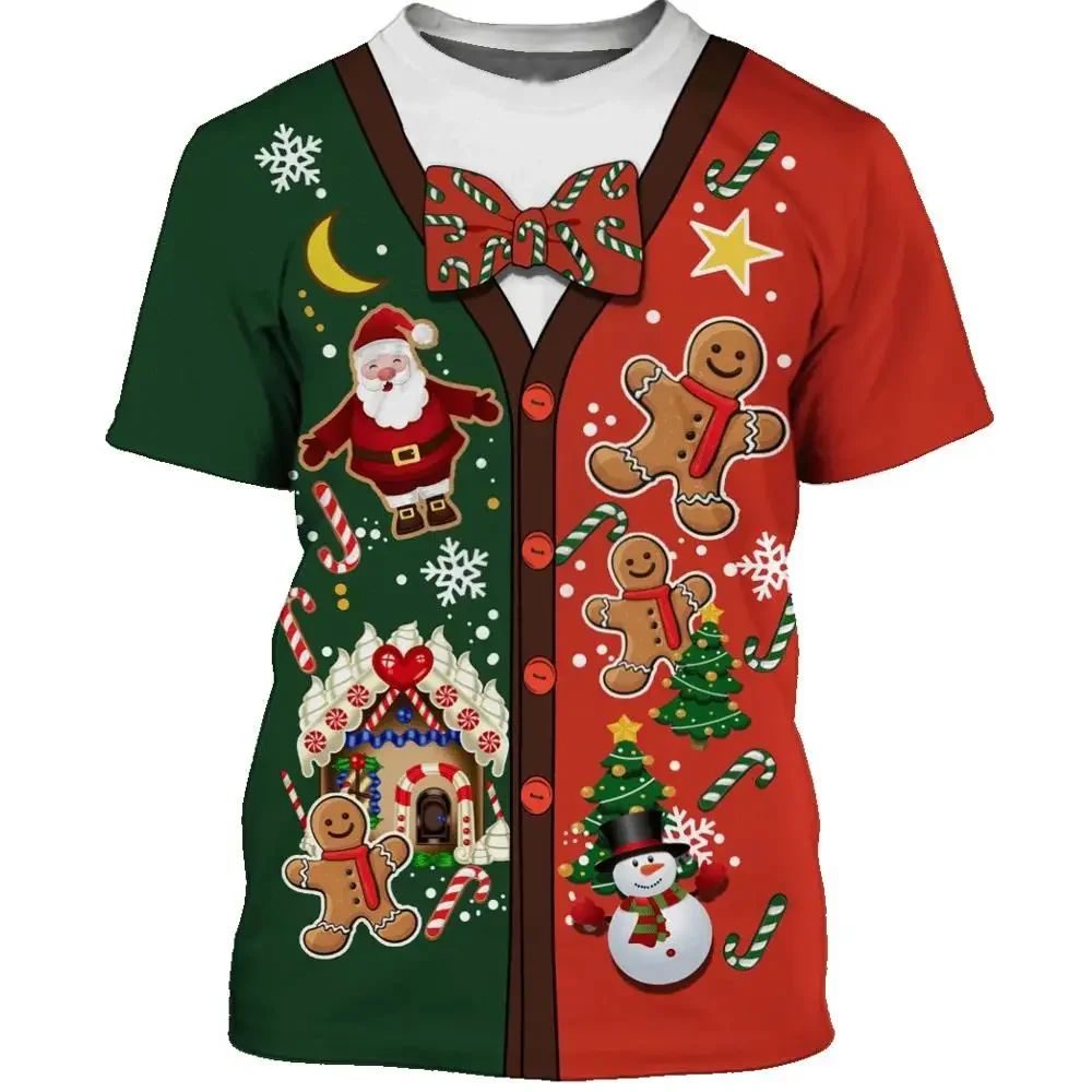 Нова Коледна мъжка тениска с кръгло деколте за cosplay, дамски дрехи с 3D принтом, ежедневни тениски с къс ръкав, градинска облекло в стил хип-хоп оверсайз